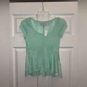 NWT Y2K GILLY HICKS KNIT SHEER FLOWY BABYDOLL SHORT SLEEVE TOP MINT GREEN XS